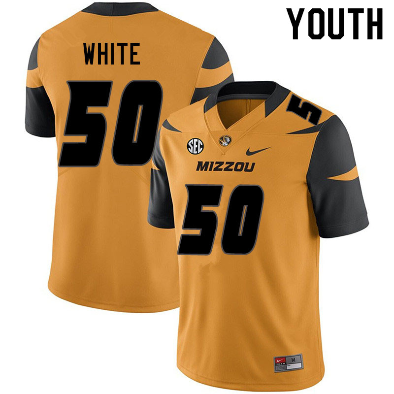 Youth #50 Hyrin White Missouri Tigers College Football Jerseys Sale-Yellow - Click Image to Close